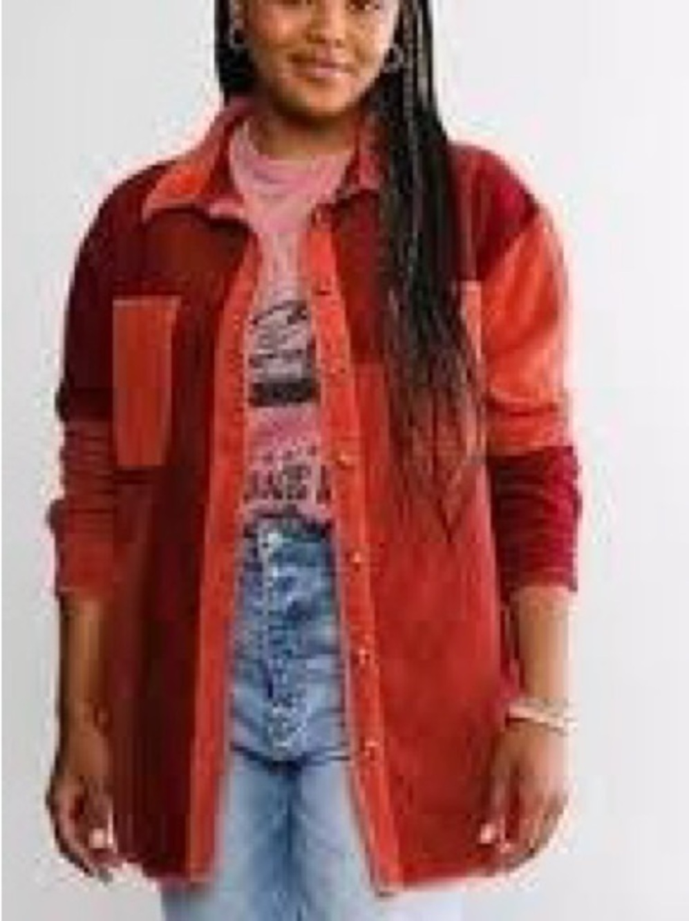 Oli & Hali Two-Tone Red Corduroy Button-Down Shirt Jacket